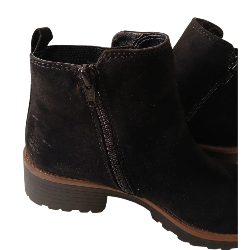Sun + Stone‎ Kandy Chelsea Ankle Boots Womens Sz 7 Black Lug Sole Pull On Casual